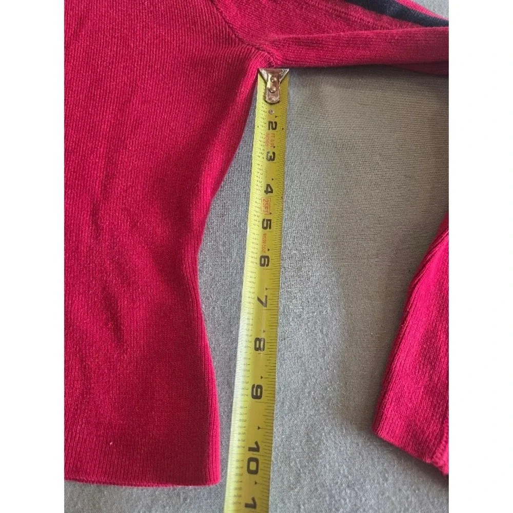Guess Jeans Vintage Red Ribbed Knit Long Sleeve Sweater Top Logo Stripe Small